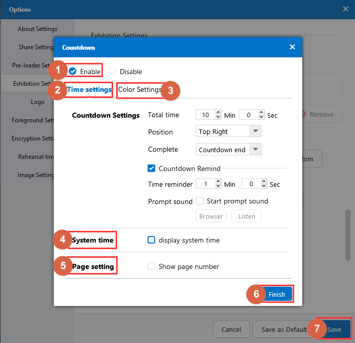 Custom countdown settings of presentation