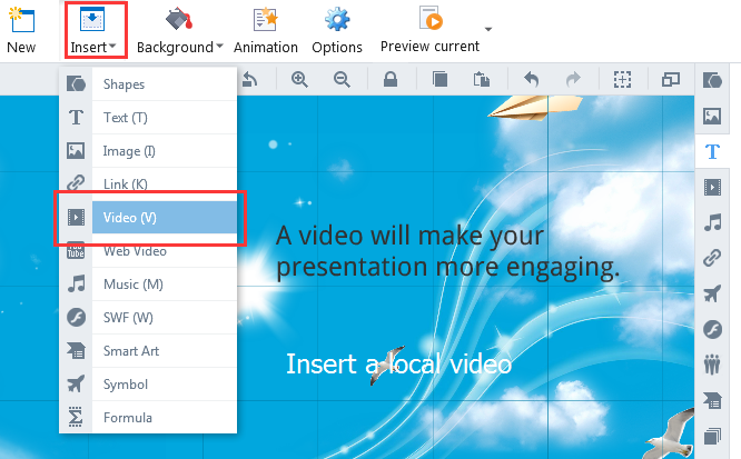 insert local video into Focusky slideshow
