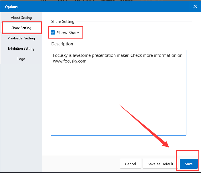 customize share setting