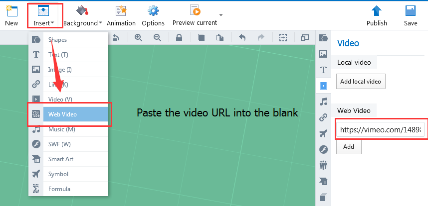 insert online video into zooming presentation